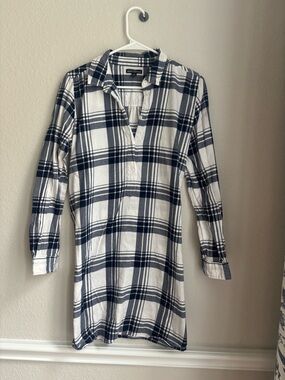 J. Crew White and Navy Plaid Tunic Dress
